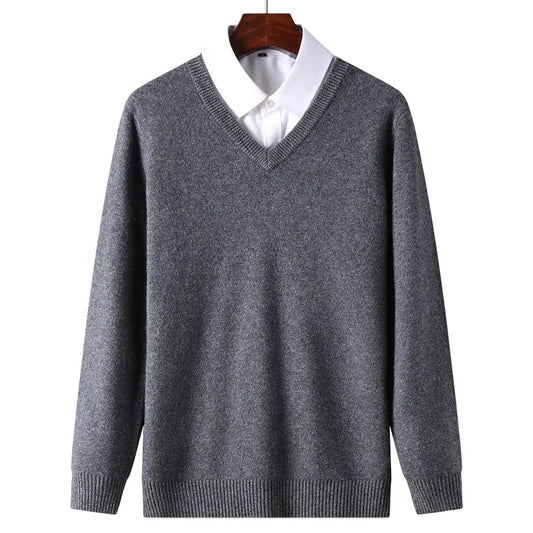 Cashmere Cotton Blend Classic V-Neck Sweater