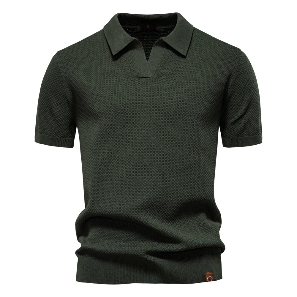 Textured Polyviscose Polo Shirt (Buttonless)