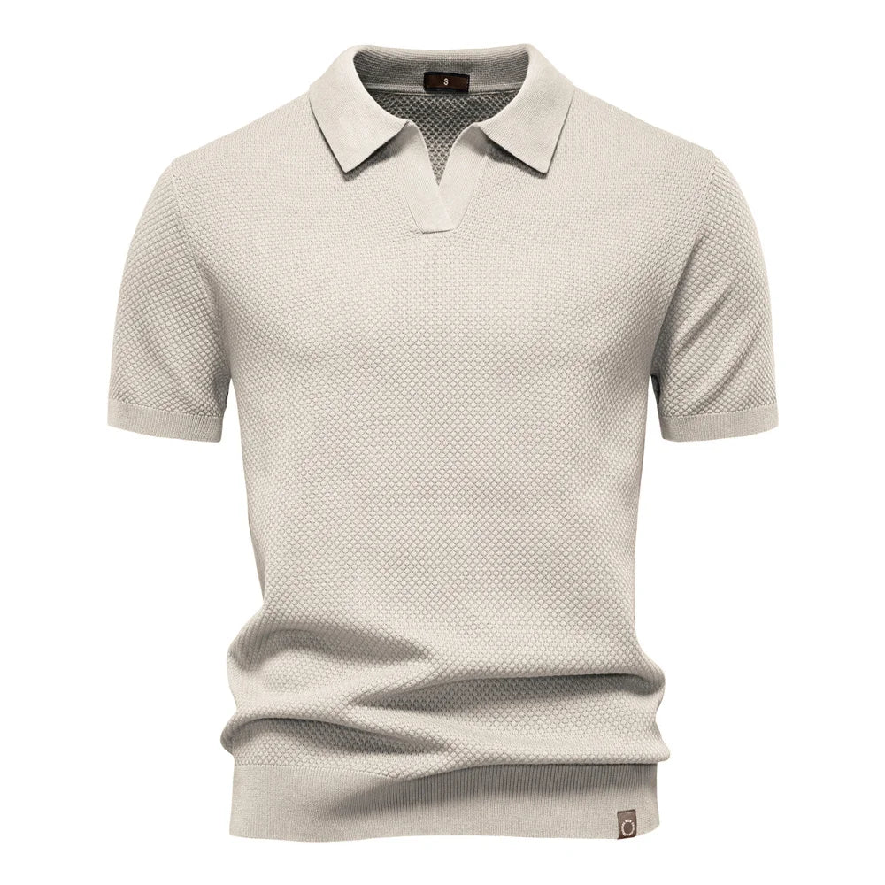 Textured Polyviscose Polo Shirt (Buttonless)
