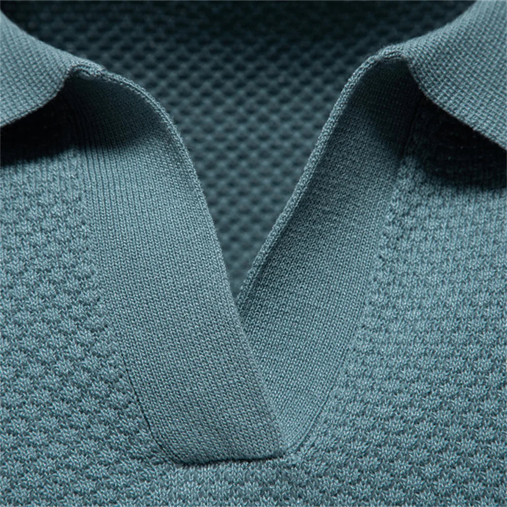 Textured Polyviscose Polo Shirt (Buttonless)