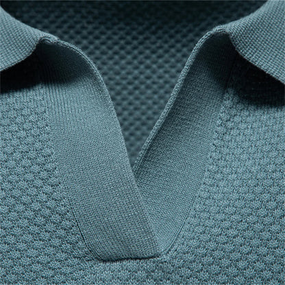 Textured Polyviscose Polo Shirt (Buttonless)