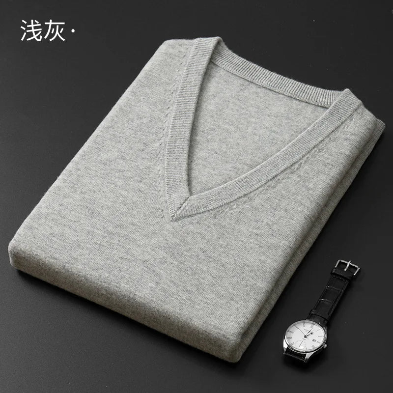 Cashmere Cotton Blend Classic V-Neck Sweater