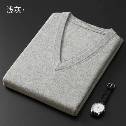 Cashmere Cotton Blend Classic V-Neck Sweater