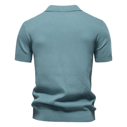 Textured Polyviscose Polo Shirt (Buttonless)