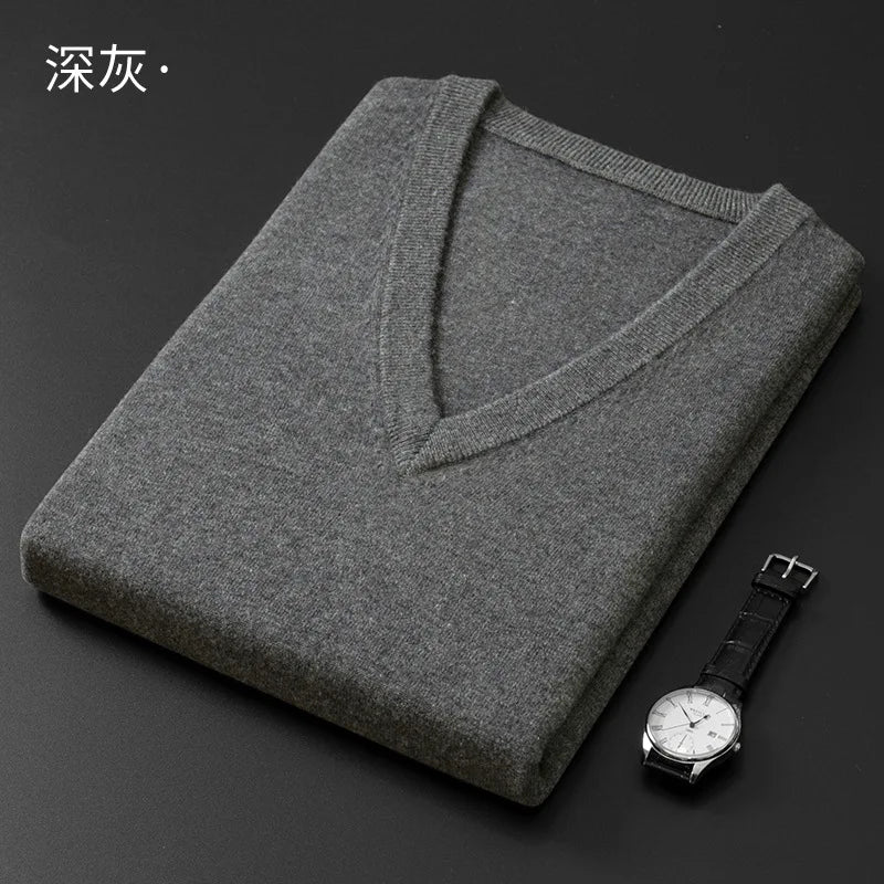 Cashmere Cotton Blend Classic V-Neck Sweater