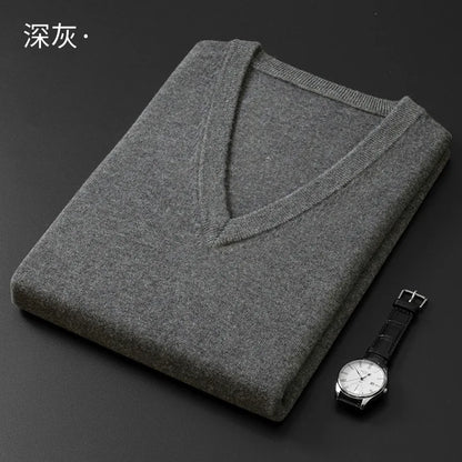 Cashmere Cotton Blend Classic V-Neck Sweater