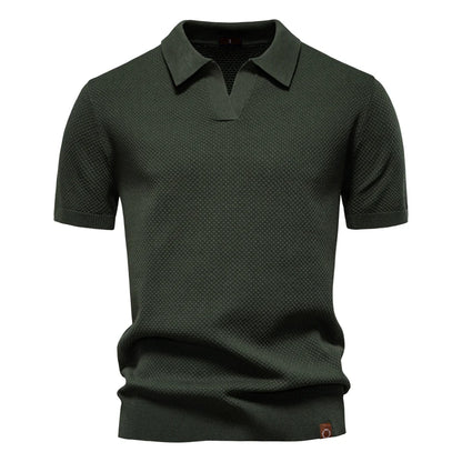Textured Polyviscose Polo Shirt (Buttonless)