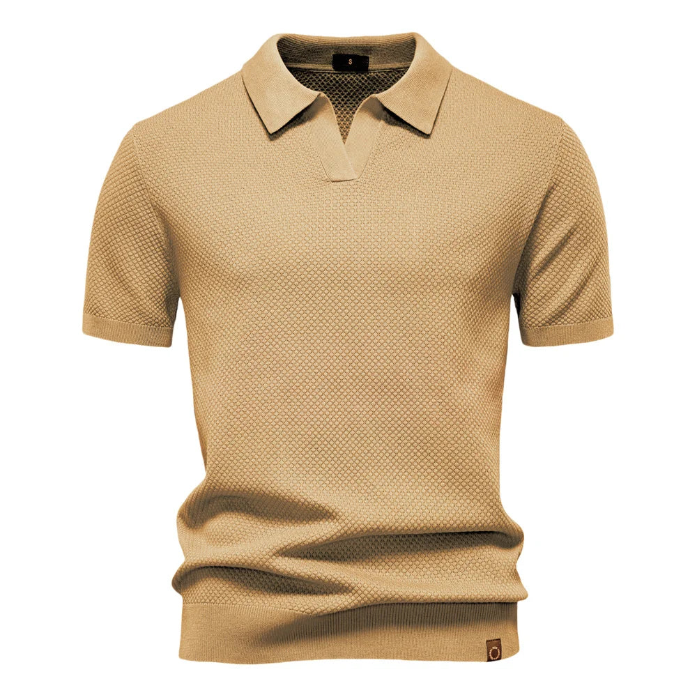 Textured Polyviscose Polo Shirt (Buttonless)