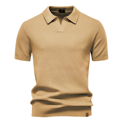 Textured Polyviscose Polo Shirt (Buttonless)