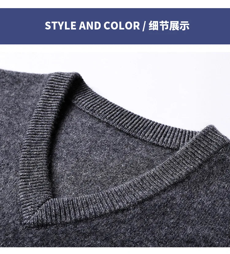 Cashmere Cotton Blend Classic V-Neck Sweater