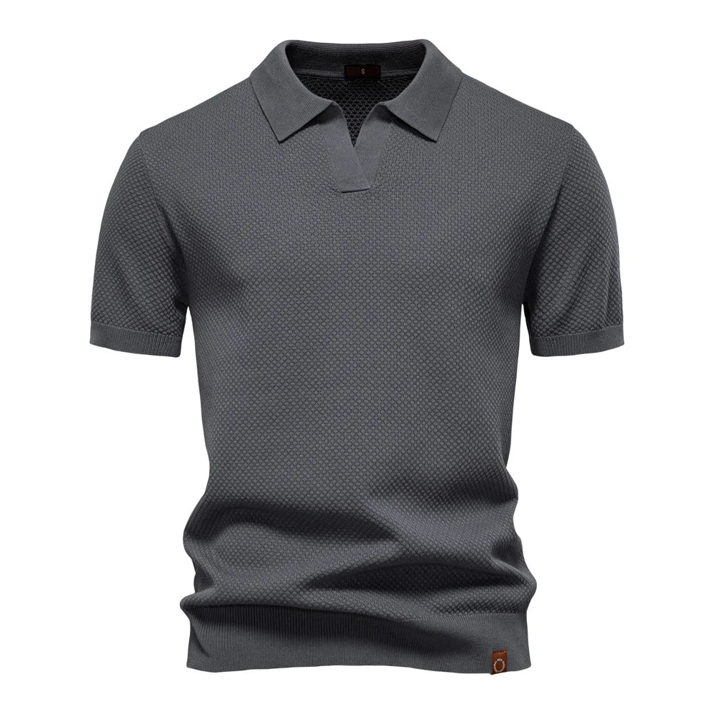 Textured Polyviscose Polo Shirt (Buttonless)