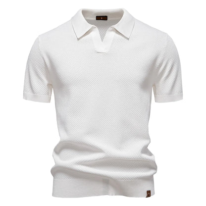 Textured Polyviscose Polo Shirt (Buttonless)