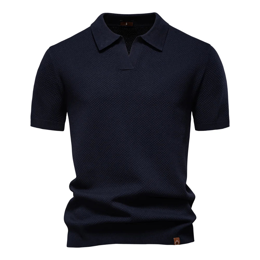 Textured Polyviscose Polo Shirt (Buttonless)