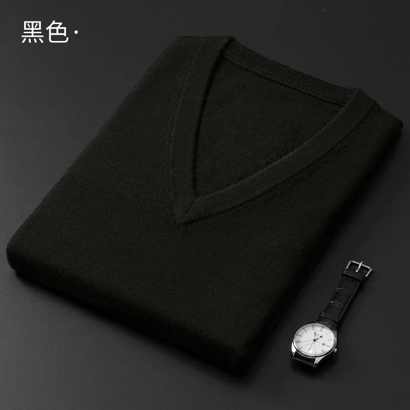 Cashmere Cotton Blend Classic V-Neck Sweater
