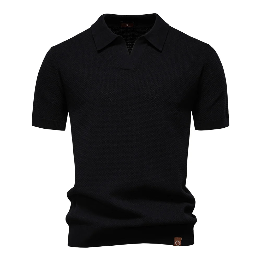Textured Polyviscose Polo Shirt (Buttonless)