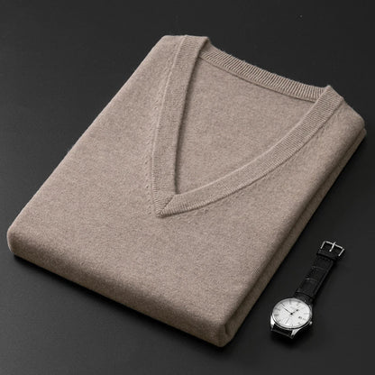 Cashmere Cotton Blend Classic V-Neck Sweater