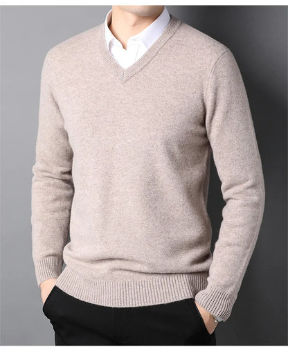 Cashmere Cotton Blend Classic V-Neck Sweater