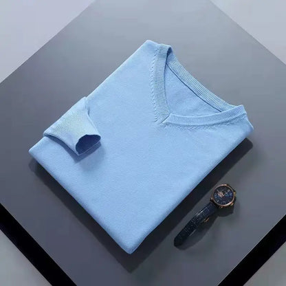 Cashmere Cotton Blend Classic V-Neck Sweater