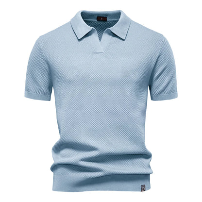 Textured Polyviscose Polo Shirt (Buttonless)