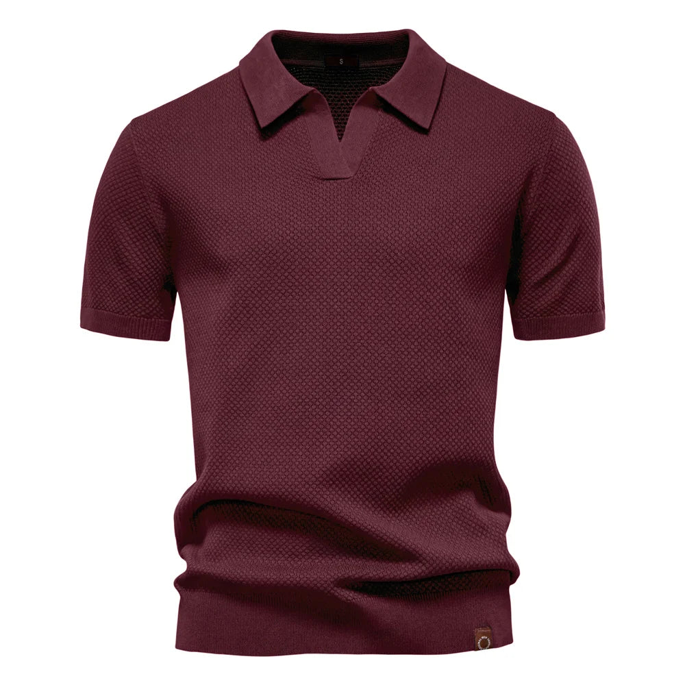 Textured Polyviscose Polo Shirt (Buttonless)