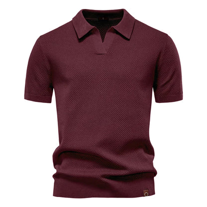 Textured Polyviscose Polo Shirt (Buttonless)
