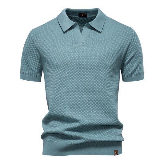 Textured Polyviscose Polo Shirt (Buttonless)