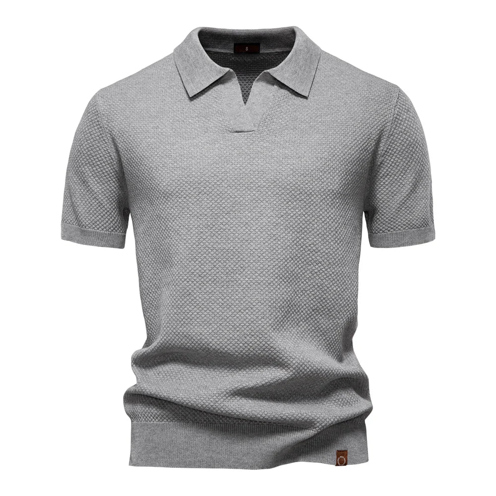 Textured Polyviscose Polo Shirt (Buttonless)