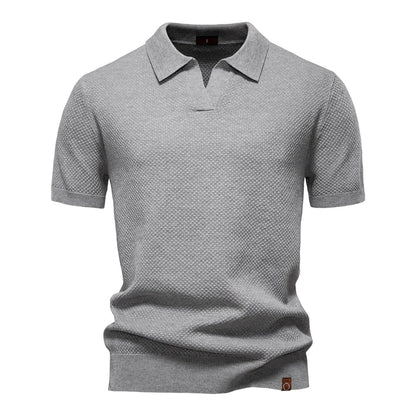 Textured Polyviscose Polo Shirt (Buttonless)