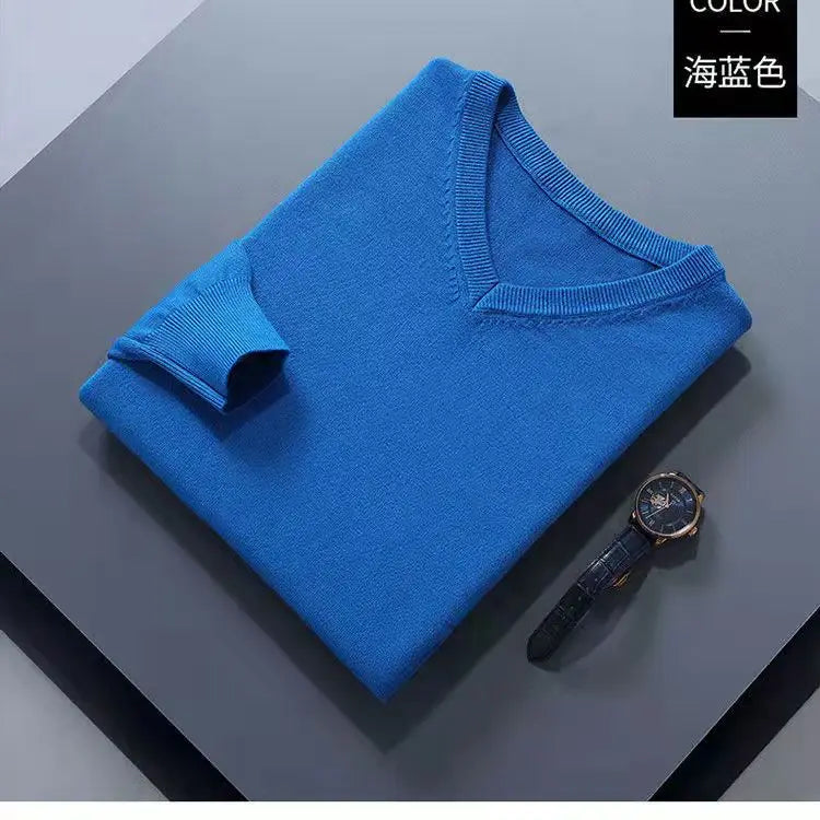 Cashmere Cotton Blend Classic V-Neck Sweater