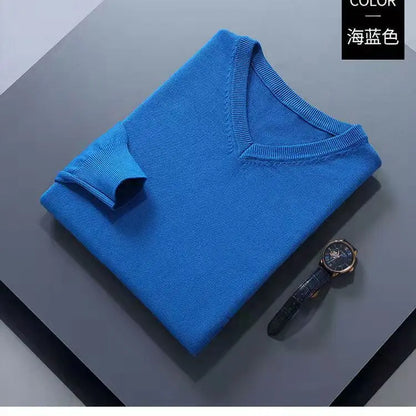 Cashmere Cotton Blend Classic V-Neck Sweater