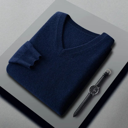 Cashmere Cotton Blend Classic V-Neck Sweater