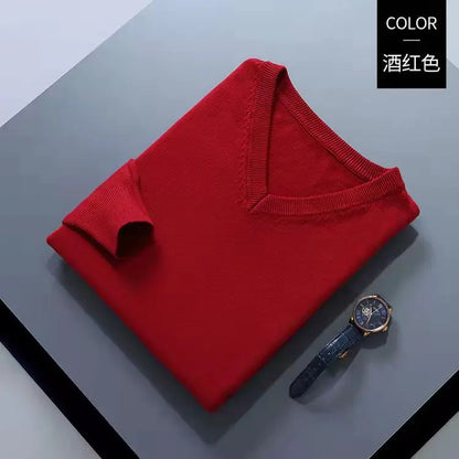 Cashmere Cotton Blend Classic V-Neck Sweater