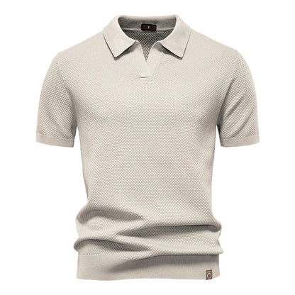 Textured Polyviscose Polo Shirt (Buttonless)