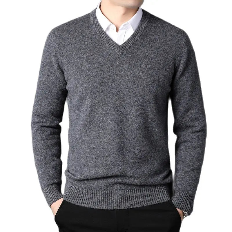 Cashmere Cotton Blend Classic V-Neck Sweater