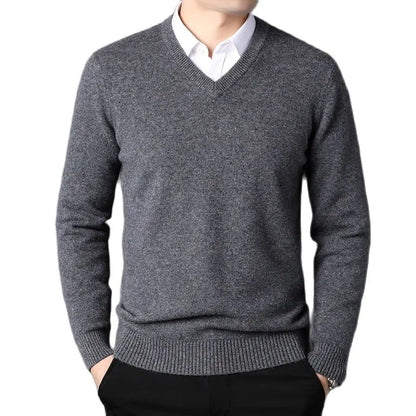Cashmere Cotton Blend Classic V-Neck Sweater