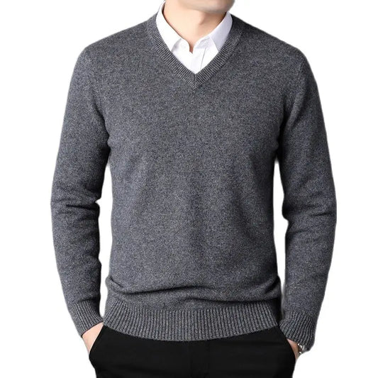 Cashmere Cotton Blend Classic V-Neck Sweater
